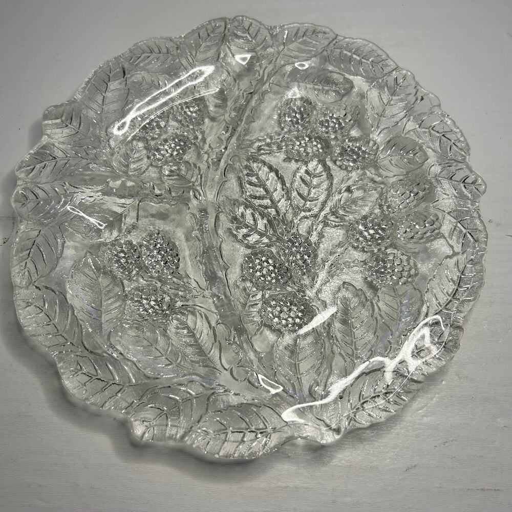 Vintage Pressed Glass Divided Serving Dish Grape Pattern